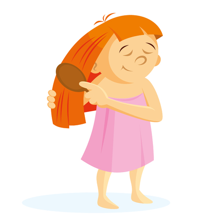 Girl brushing hair vector illustration on white backgroundのイラスト素材