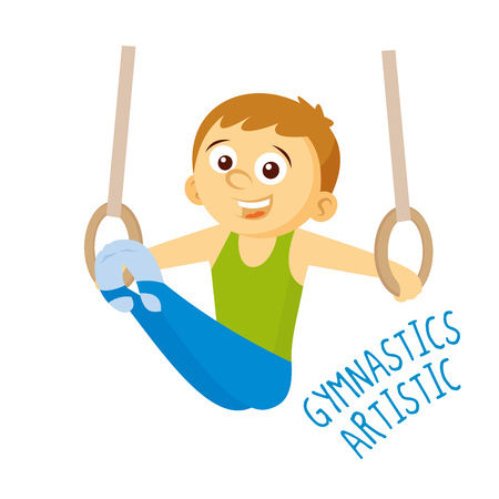 Kid playing Gymnastics with Gymnastics artistic letteringのイラスト素材