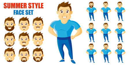 Summer Style Man Face Set Cartoon characterのイラスト素材