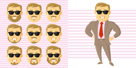 Businessman Face Set Cartoon character Vector illustration isolated on white backgroundのイラスト素材