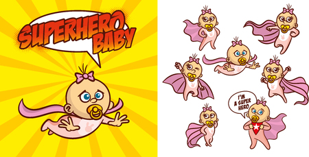 Superhero Baby girl Cartoon character Vector illustrationのイラスト素材