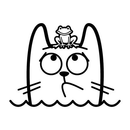 Cat Cartoon character Coloring page Black and whiteの写真素材