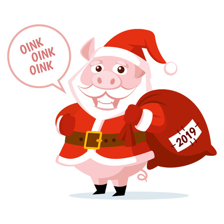 Cute funny cartoon Santa Claus Pig Vector illustrationの写真素材