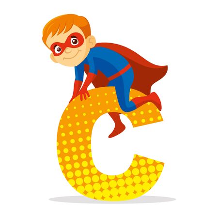 ABC Letter C Superhero Boy Cartoon character Vector illustration T-shirt designのイラスト素材