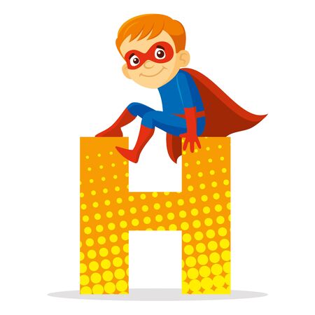 Letter H Superhero Boy Cartoon character Vector illustration T-shirt designのイラスト素材