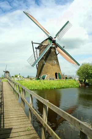 Windmill and the wooden bridgeの写真素材