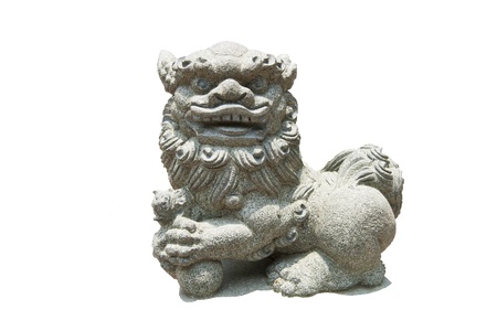 Statue of chinese imperial Lion Isolate On White Background の写真素材