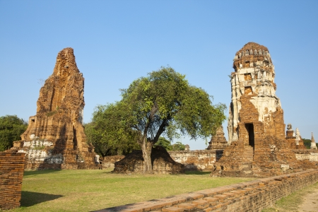 Ages pagoda at historical park, Ayutthaya, Thailand. This ruined pagoda was built around 400 years ago in the Ayutthaya kingdom period.の写真素材