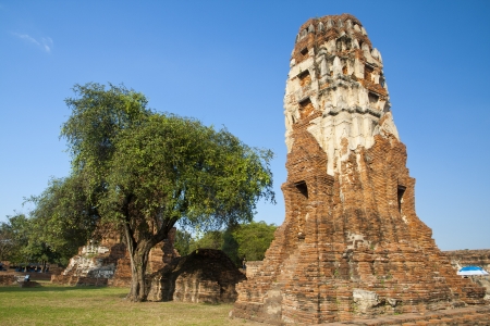 Ages pagoda at historical park, Ayutthaya, Thailand. This ruined pagoda was built around 400 years ago in the Ayutthaya kingdom period.の写真素材