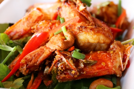 Spicy shrimps fried with salt and chili の写真素材