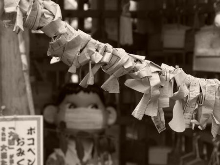 Black-and-white photographs of old towns in Japanの写真素材