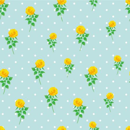 Yellow rose digital paper polka dot background seamless patternのイラスト素材