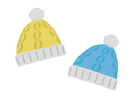 It is an illustration set of knit cap (wool hat) knitted with wool.のイラスト素材
