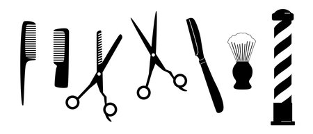Barber shop tools illustration set (silhouette)のイラスト素材