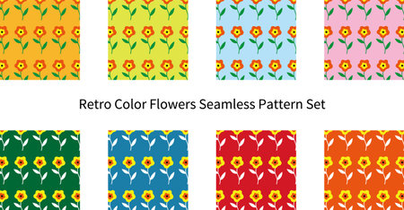 Seamless pattern of flowers in retro color (wallpaper / background)のイラスト素材