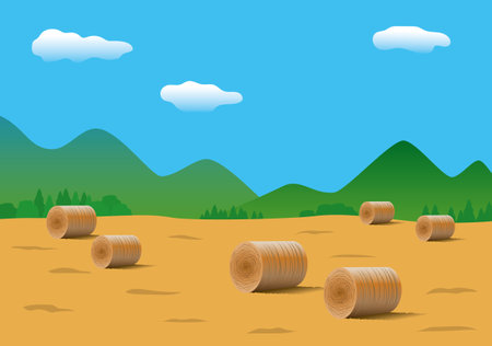 pasture roll, earth, mountain range, skyのイラスト素材