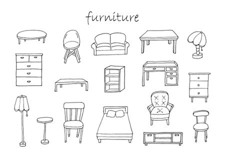 Furniture illustration set (hand-drawn, hand-drawn)のイラスト素材