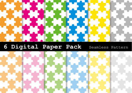 Puzzle piece wallpaper set (seamless pattern) in 12 colors.のイラスト素材