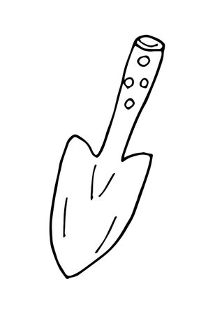 Illustration of a shovel (black and white, monochrome, line drawing)のイラスト素材