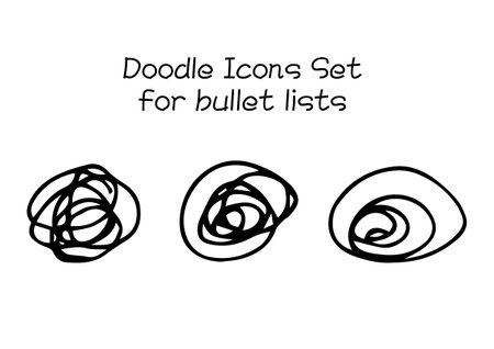 A set of handwritten icons that can be used as bullets for lists with negative images.のイラスト素材