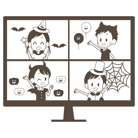 Illustration of a woman in a suit struggling with a PC.のイラスト素材