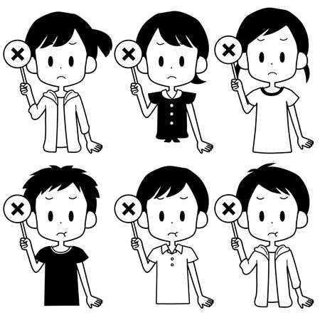 Illustrations of children holding incorrect tags.のイラスト素材