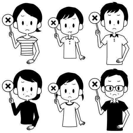 Illustration of a family with a cross-marked tag.のイラスト素材