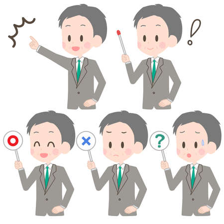 Illustration of a senior businessman with a pointer etc.のイラスト素材