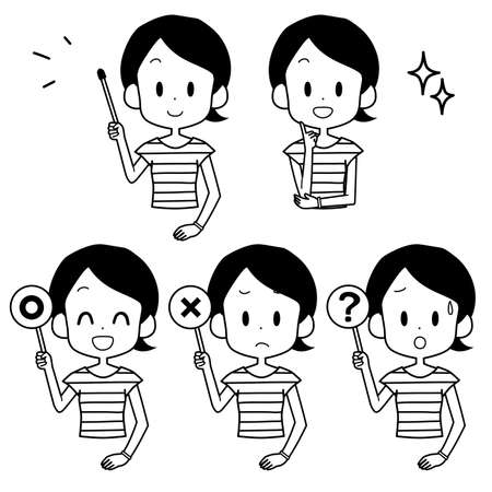 Illustration of a woman holding a pointer etc.のイラスト素材