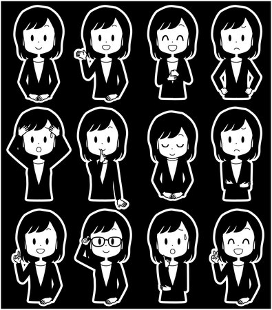 Illustration of a business woman's facial expression set.のイラスト素材