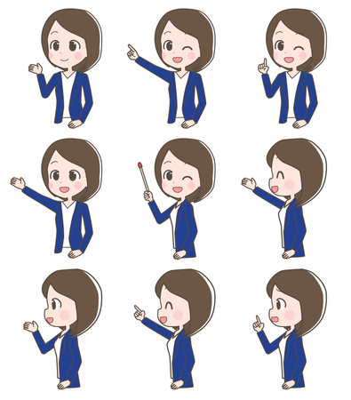 Illustration of a business woman's facial expression set.のイラスト素材