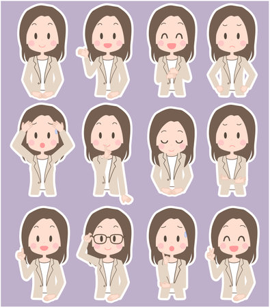 Illustration of a business woman's facial expression set.のイラスト素材