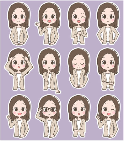 Illustration of a business woman's facial expression set.のイラスト素材