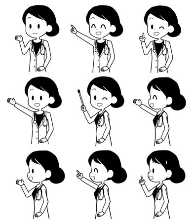 Illustration of a female doctor's facial expression set.のイラスト素材
