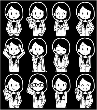 Illustration of a female doctor's facial expression set.のイラスト素材