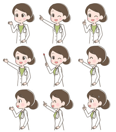 Illustration of a female doctor's facial expression set.のイラスト素材