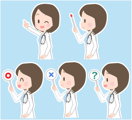 Illustration of a female doctor holding a pointer etc.のイラスト素材