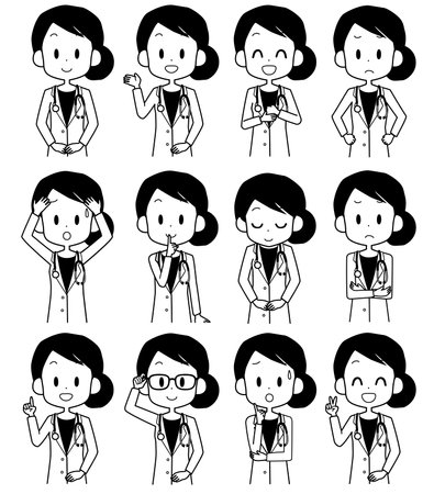 Illustration of a female doctor's facial expression set.のイラスト素材