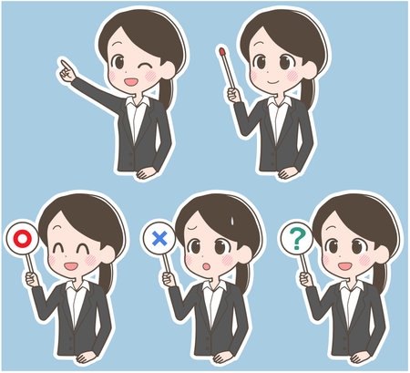 Illustration of a business woman with a pointer etc.のイラスト素材