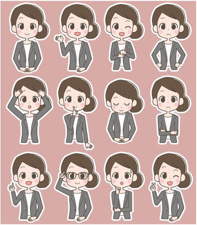 Illustration of a business woman's facial expression set.のイラスト素材