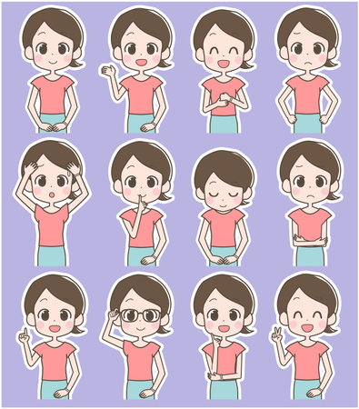 Illustration of mom's facial expression set.のイラスト素材