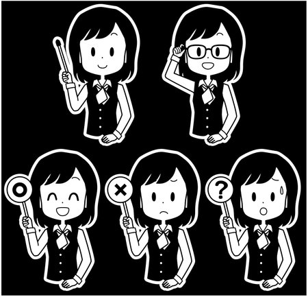 Illustration of a female clerk holding a pointer.のイラスト素材