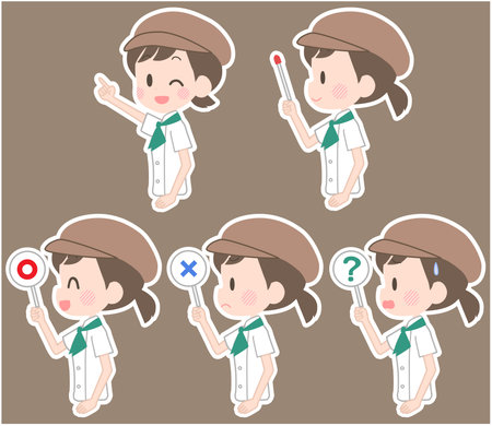 Illustration of a female cafe clerk holding a pointer.のイラスト素材