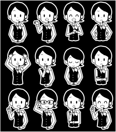 Illustration of a female operator's facial expression set.のイラスト素材