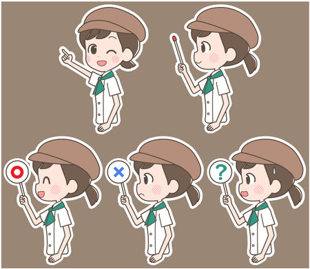 Illustration of a female cafe clerk holding a pointer.のイラスト素材