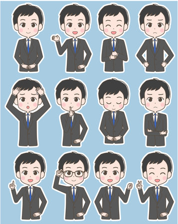 Illustration of a man's facial expression set in a suit.のイラスト素材