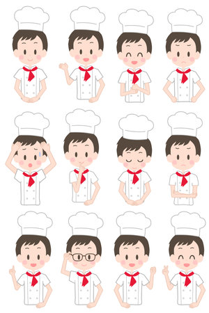 Illustration of the chef's facial expression set.のイラスト素材