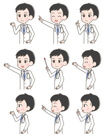 Illustration of a male doctor's facial expression set.のイラスト素材