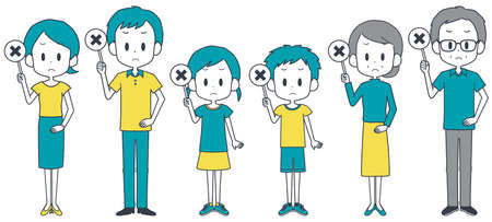 Illustration of a three-generation family with an incorrect tag.のイラスト素材
