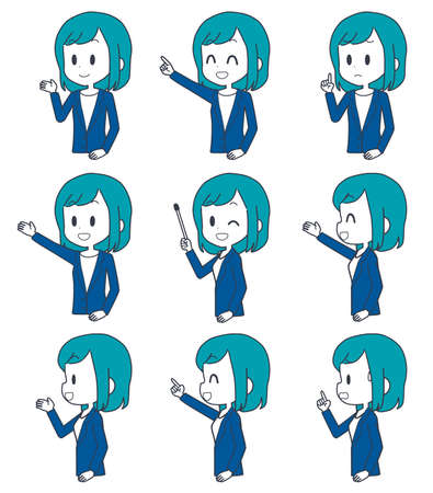 Illustration of a business woman's facial expression set.のイラスト素材